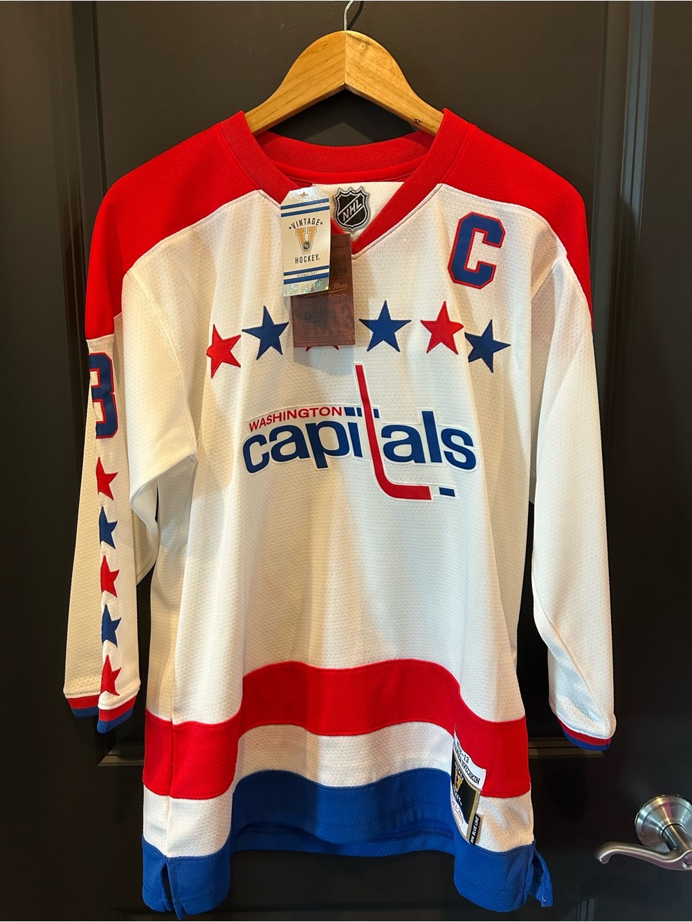 Mitchell & Ness White Red Blue Washington Capitals Hockey Jersey
